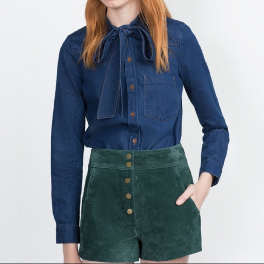 Denim bow tie shirt